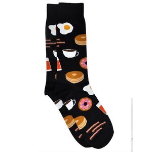 New Men's Breakfast Socks All-Over Size 10-13 Eggs Pancakes Bacon Coffee Black